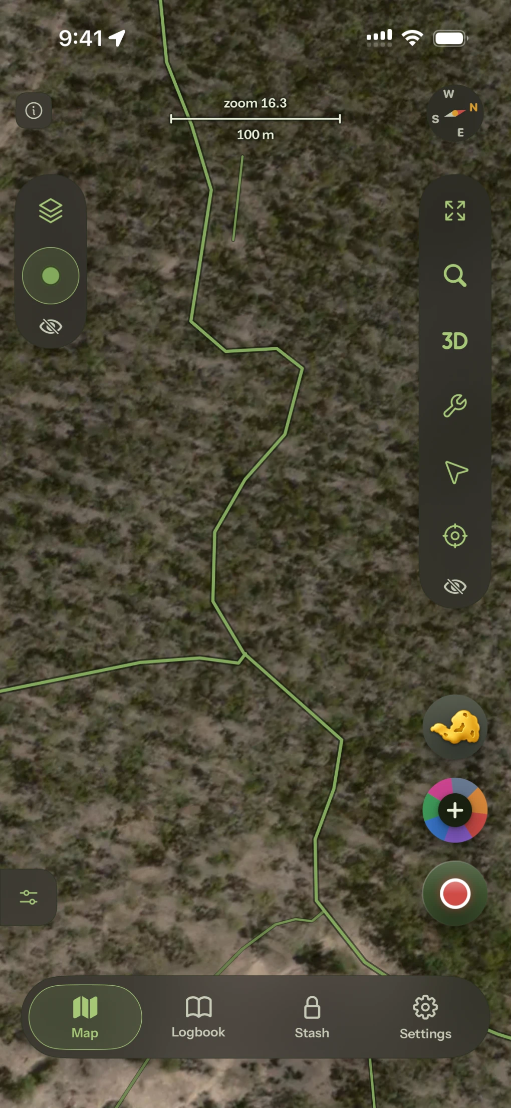 The same ground once merged: a single line down the middle of the track, the braid of repeated drives gone.